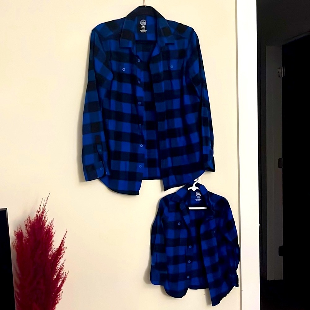 Dad and me blue lumber shirts
